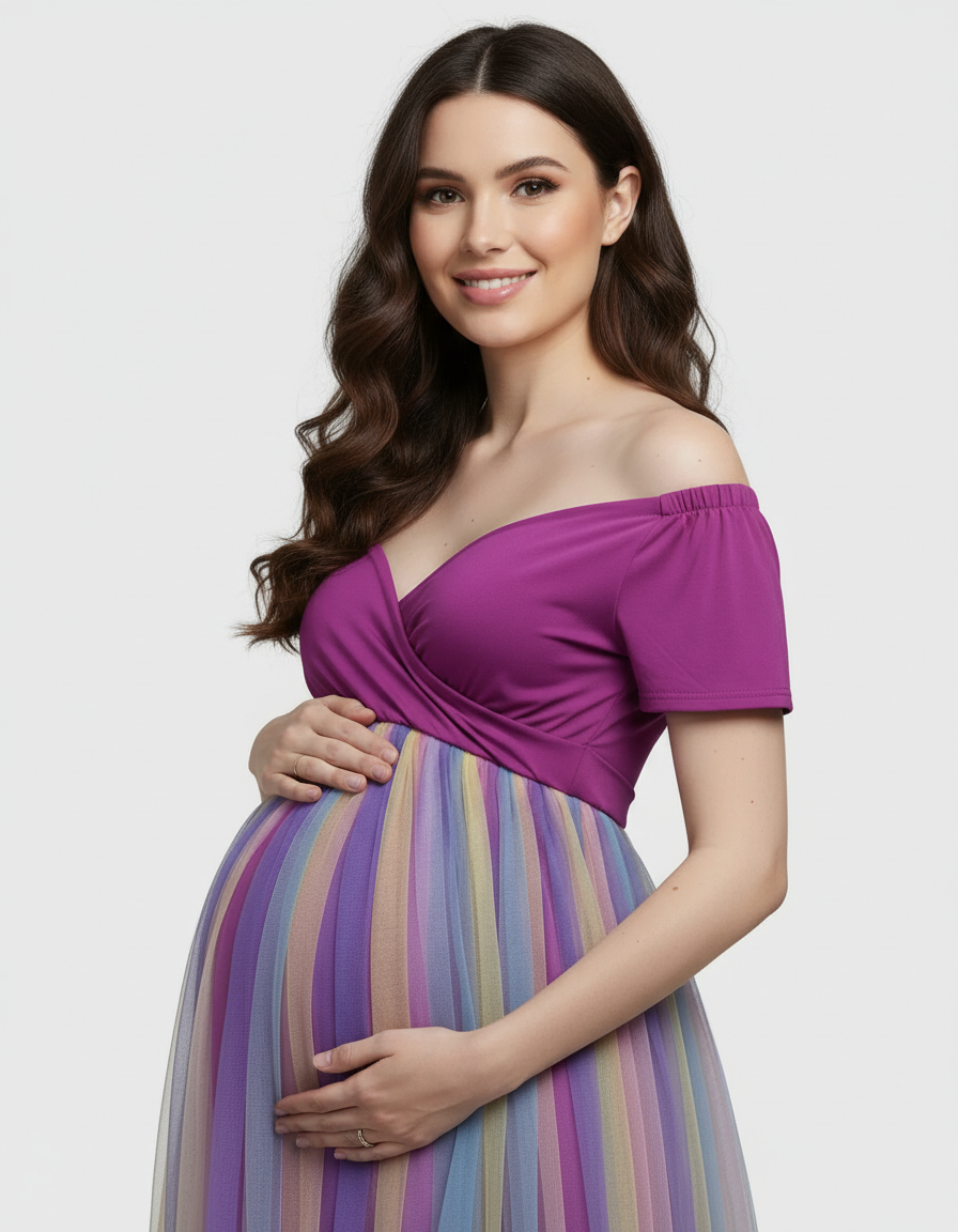 Bump Society – The Comfort Collection: Ruffled Tulle Pastel Empire Maternity Photoshoot Gown-Bump Society
