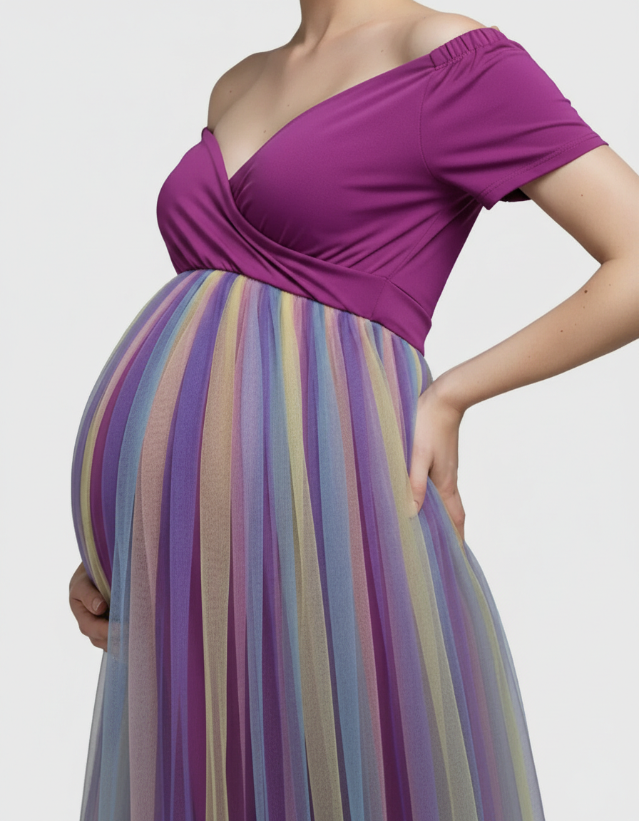 Bump Society – The Comfort Collection: Ruffled Tulle Pastel Empire Maternity Photoshoot Gown-Bump Society
