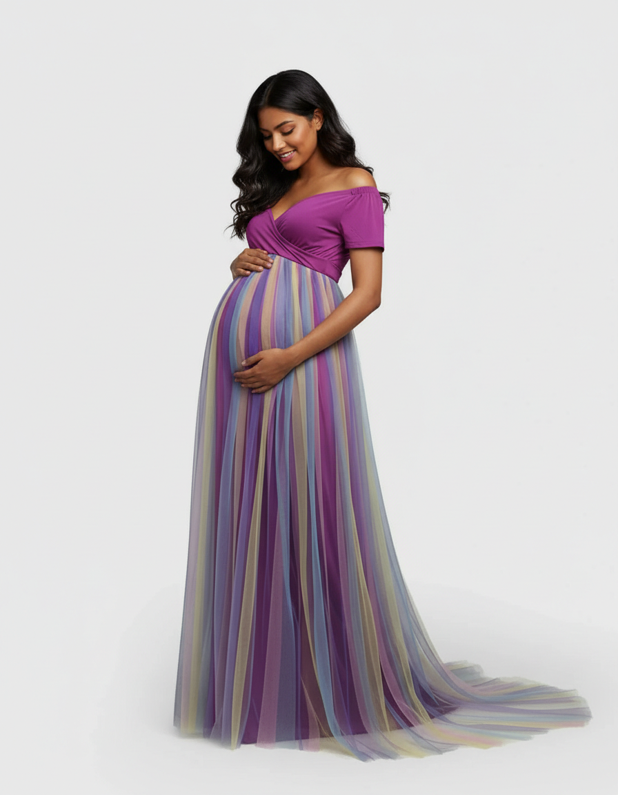 Bump Society – The Comfort Collection: Ruffled Tulle Pastel Empire Maternity Photoshoot Gown-Bump Society