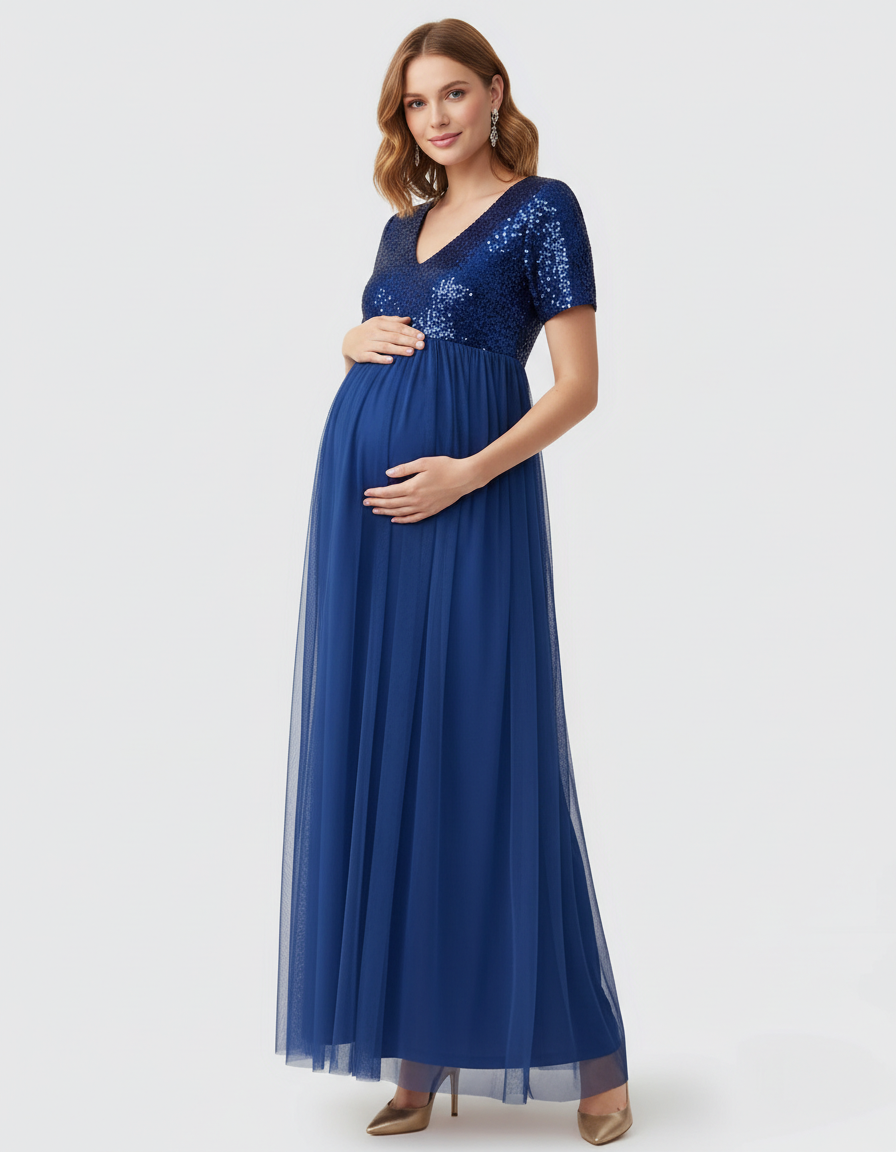 Bump Society – The Comfort Collection: Sequin Bodice Glamorous Maternity Maxi Dress-Bump Society