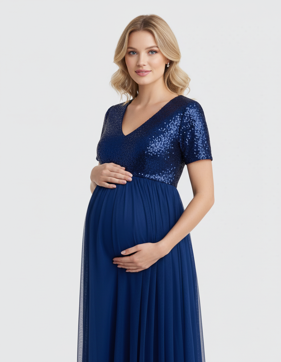 Bump Society – The Comfort Collection: Sequin Bodice Glamorous Maternity Maxi Dress-Bump Society