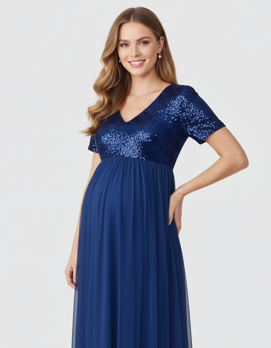 Bump Society – The Comfort Collection: Sequin Bodice Glamorous Maternity Maxi Dress-Bump Society