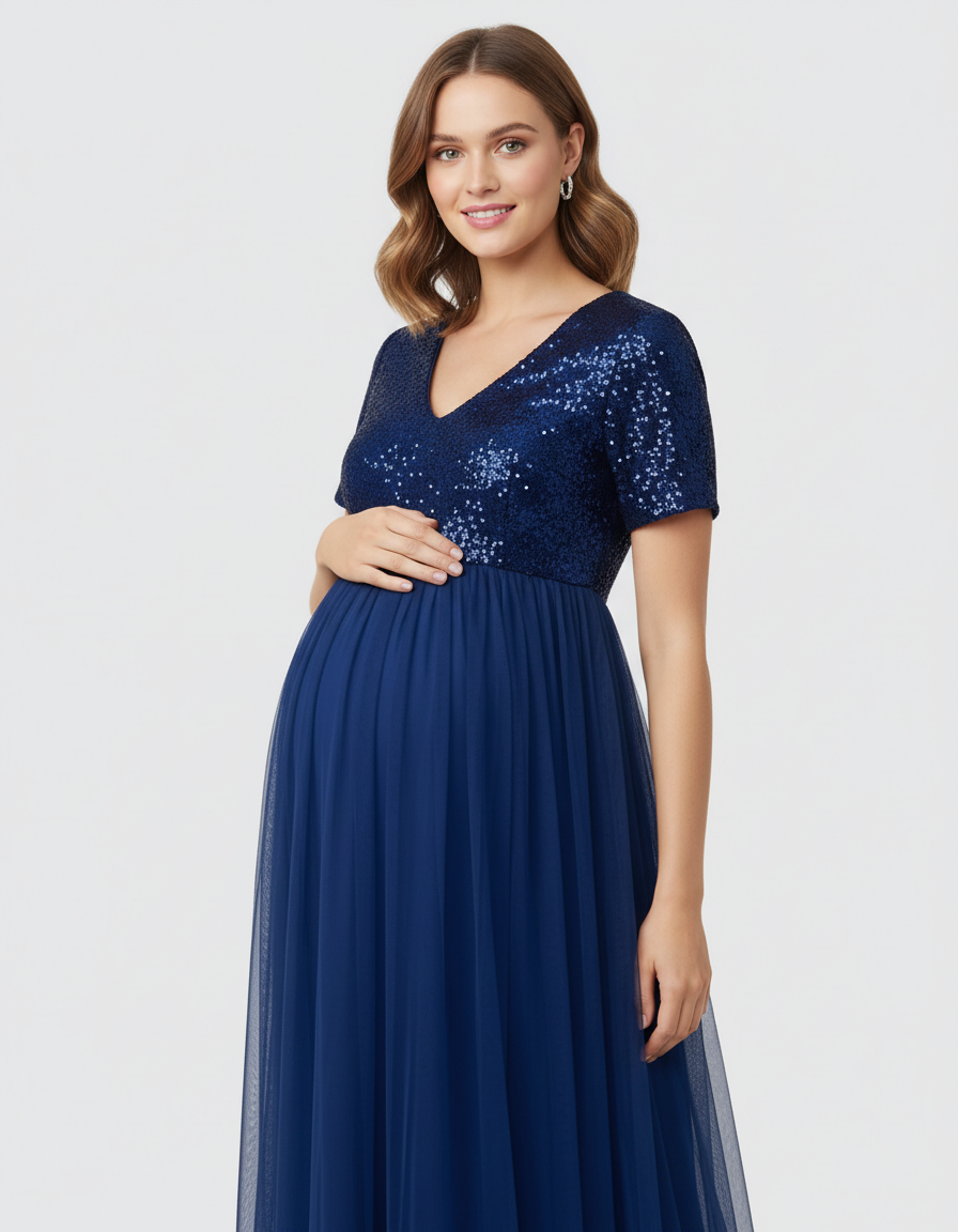 Bump Society – The Comfort Collection: Sequin Bodice Glamorous Maternity Maxi Dress-Bump Society