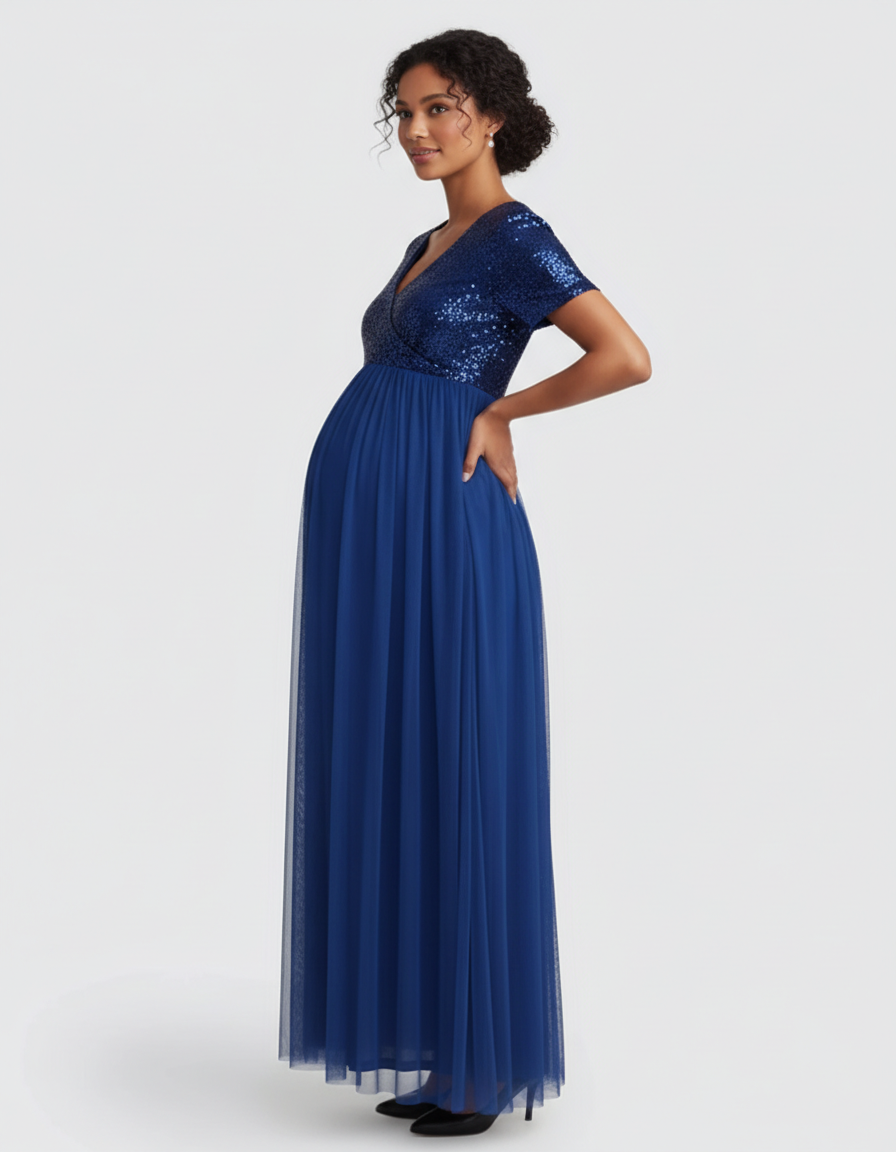 Bump Society – The Comfort Collection: Sequin Bodice Glamorous Maternity Maxi Dress-Bump Society