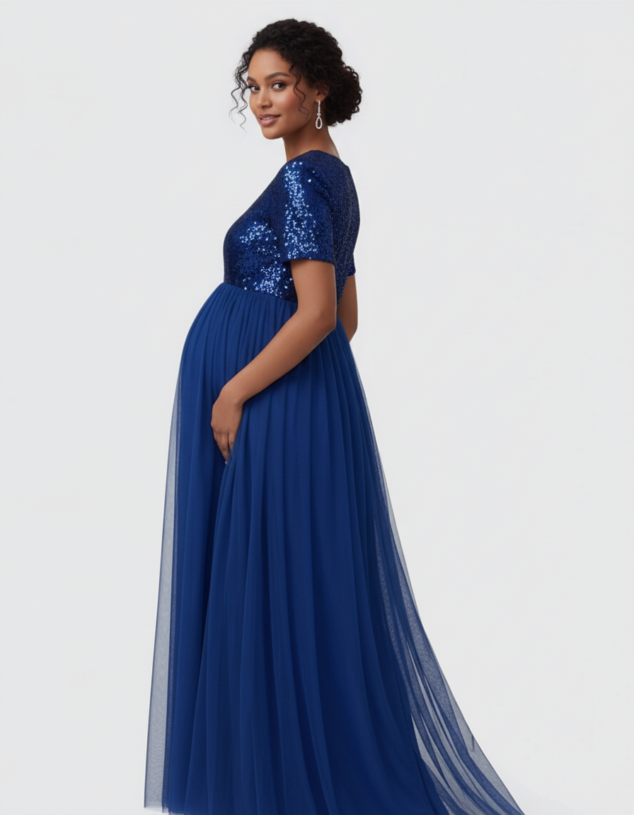 Bump Society – The Comfort Collection: Sequin Bodice Glamorous Maternity Maxi Dress-Bump Society