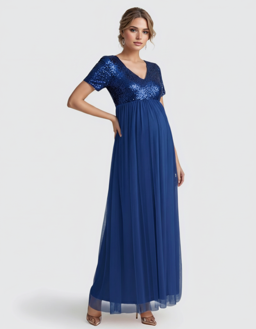Bump Society – The Comfort Collection: Sequin Bodice Glamorous Maternity Maxi Dress-Bump Society