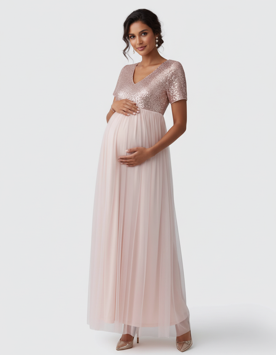 Bump Society – The Comfort Collection: Sequin Bodice Glamorous Maternity Maxi Dress-Bump Society