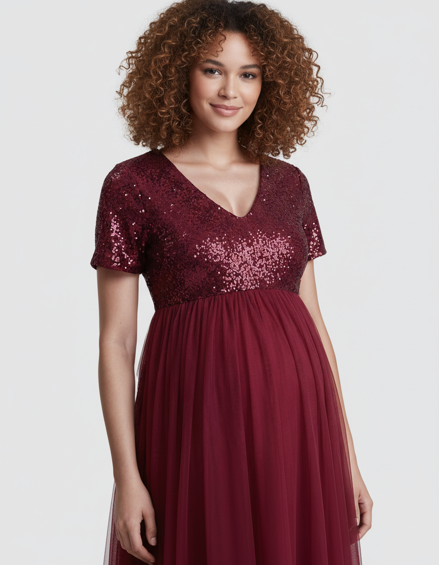 Bump Society – The Comfort Collection: Sequin Bodice Glamorous Maternity Maxi Dress-Bump Society