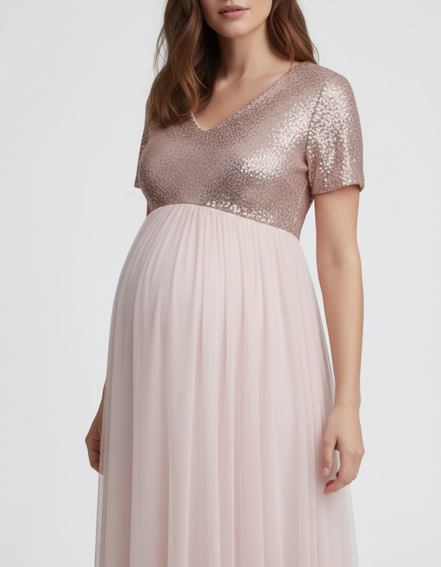 Bump Society – The Comfort Collection: Sequin Bodice Glamorous Maternity Maxi Dress-Bump Society