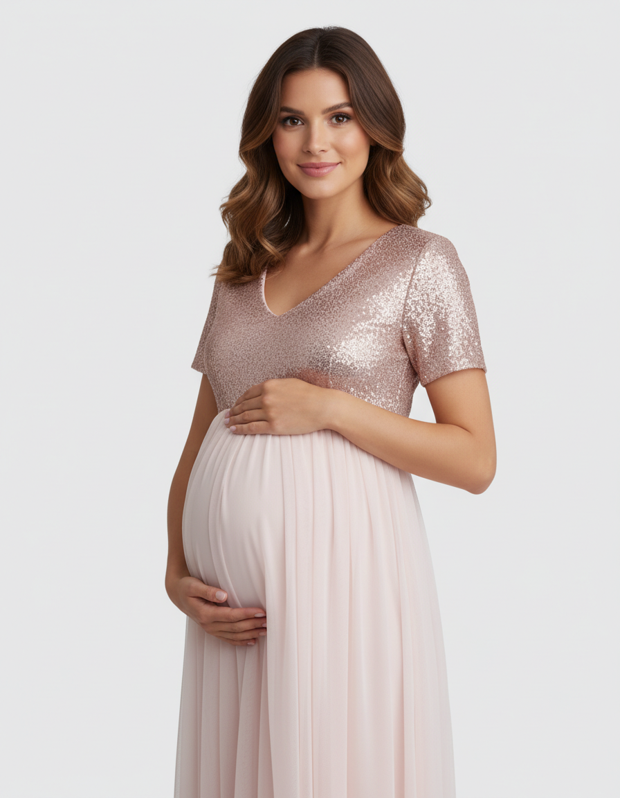 Bump Society – The Comfort Collection: Sequin Bodice Glamorous Maternity Maxi Dress-Bump Society
