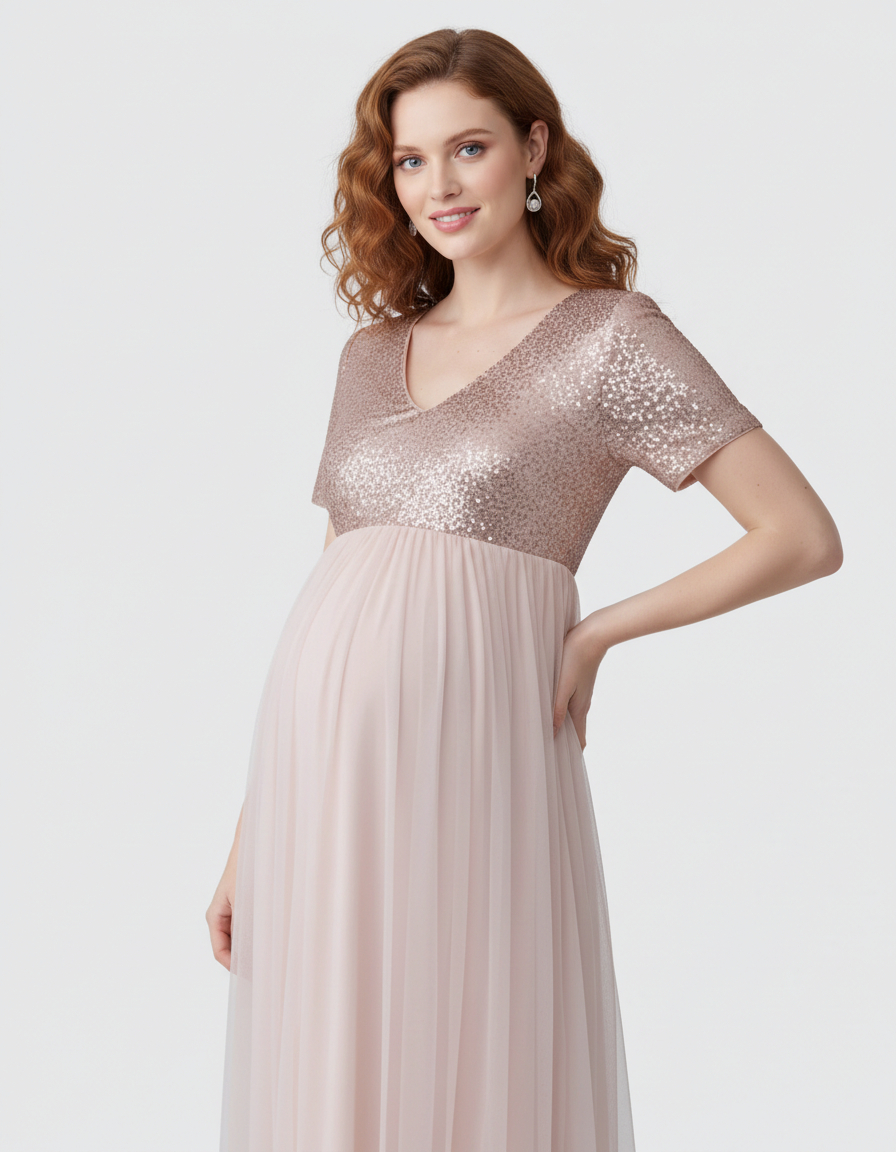 Bump Society – The Comfort Collection: Sequin Bodice Glamorous Maternity Maxi Dress-Bump Society