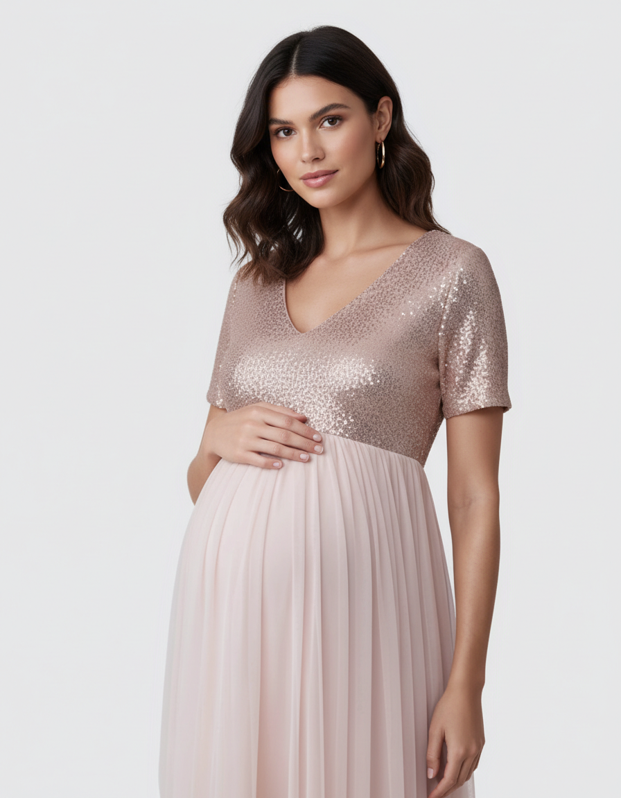 Bump Society – The Comfort Collection: Sequin Bodice Glamorous Maternity Maxi Dress-Bump Society