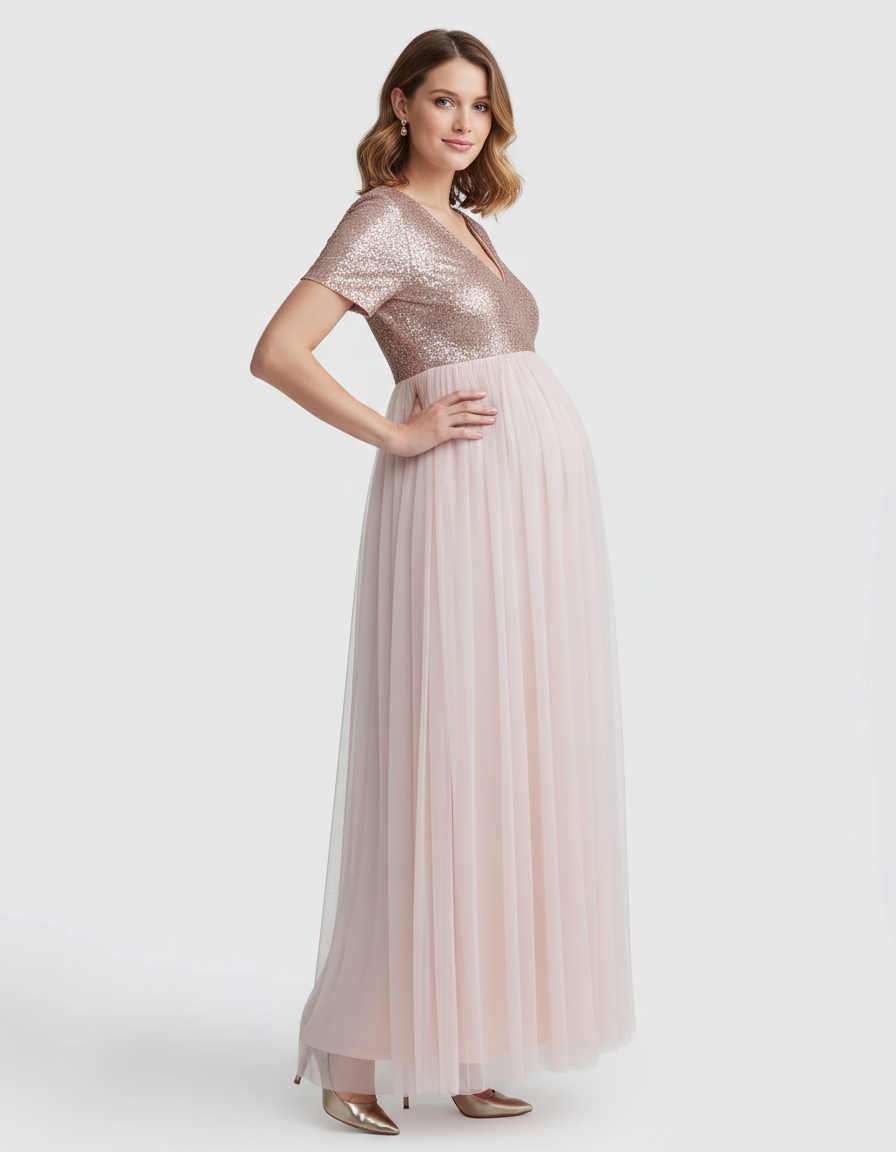 Bump Society – The Comfort Collection: Sequin Bodice Glamorous Maternity Maxi Dress-Bump Society