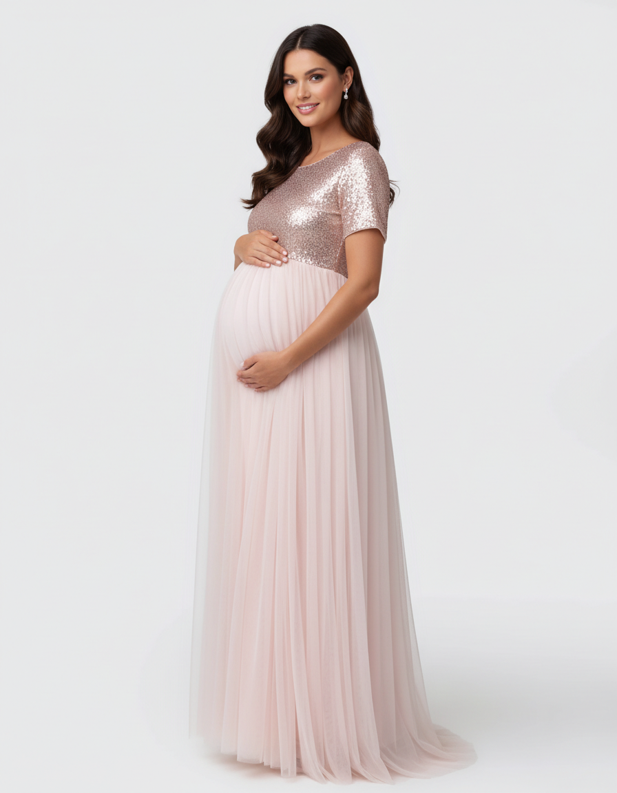 Bump Society – The Comfort Collection: Sequin Bodice Glamorous Maternity Maxi Dress-Bump Society