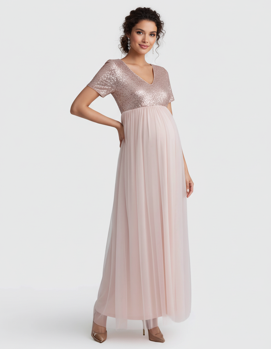 Bump Society – The Comfort Collection: Sequin Bodice Glamorous Maternity Maxi Dress-Bump Society