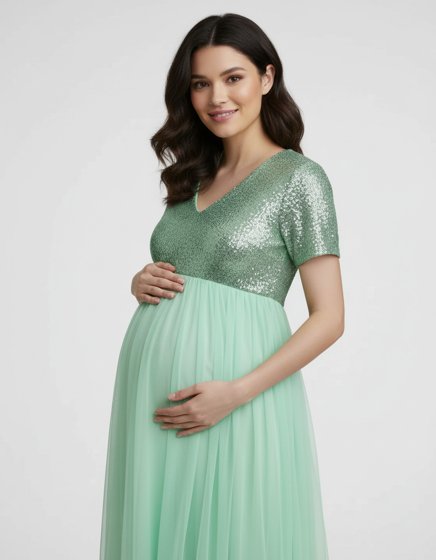 Bump Society – The Comfort Collection: Sequin Bodice Glamorous Maternity Maxi Dress-Bump Society