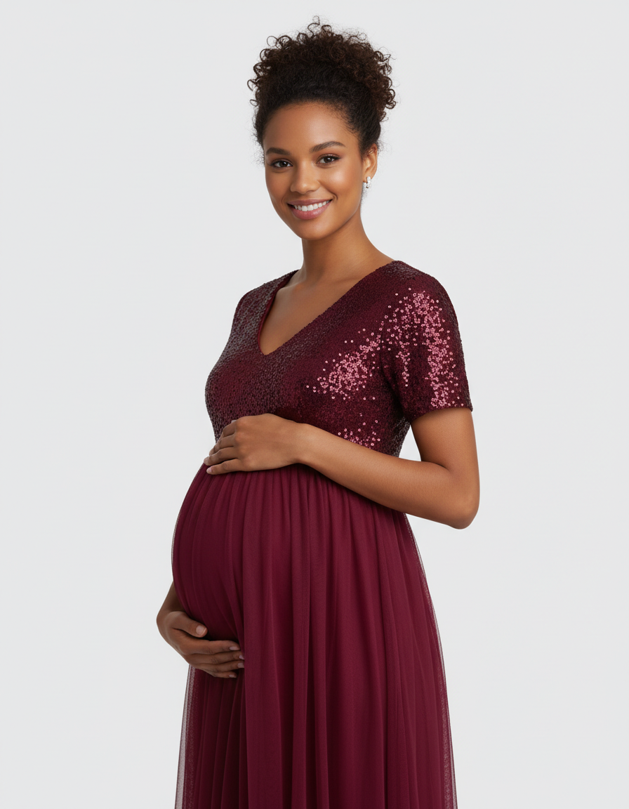 Bump Society – The Comfort Collection: Sequin Bodice Glamorous Maternity Maxi Dress-Bump Society