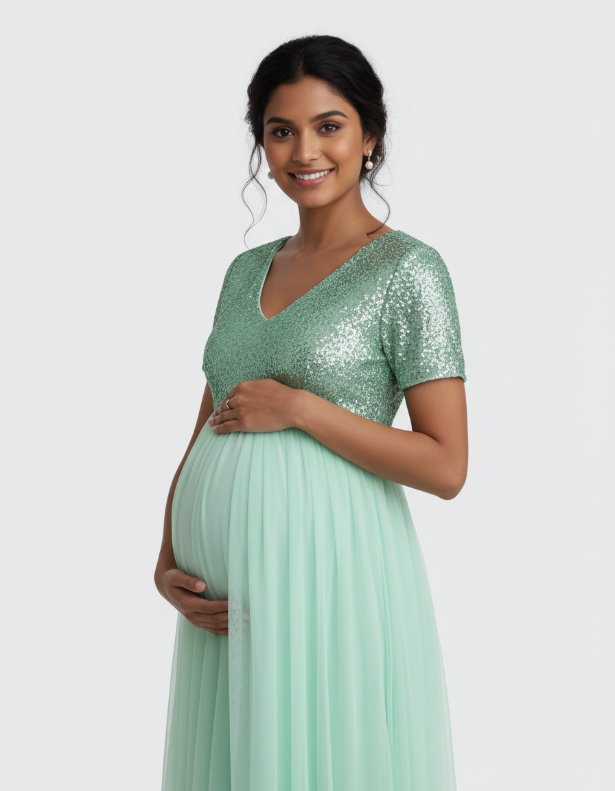 Bump Society – The Comfort Collection: Sequin Bodice Glamorous Maternity Maxi Dress-Bump Society