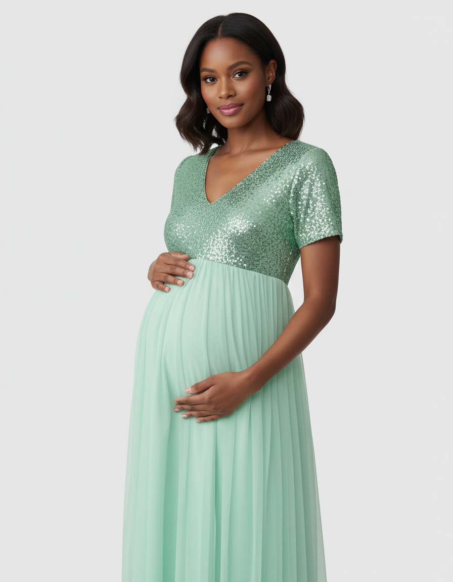 Bump Society – The Comfort Collection: Sequin Bodice Glamorous Maternity Maxi Dress-Bump Society