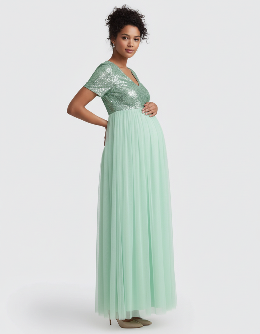Bump Society – The Comfort Collection: Sequin Bodice Glamorous Maternity Maxi Dress-Bump Society