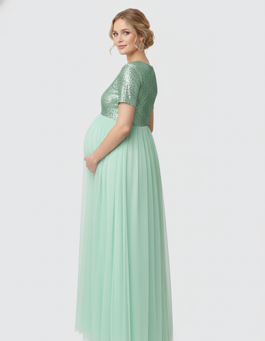 Bump Society – The Comfort Collection: Sequin Bodice Glamorous Maternity Maxi Dress-Bump Society
