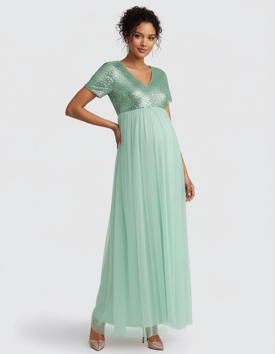 Bump Society – The Comfort Collection: Sequin Bodice Glamorous Maternity Maxi Dress-Bump Society
