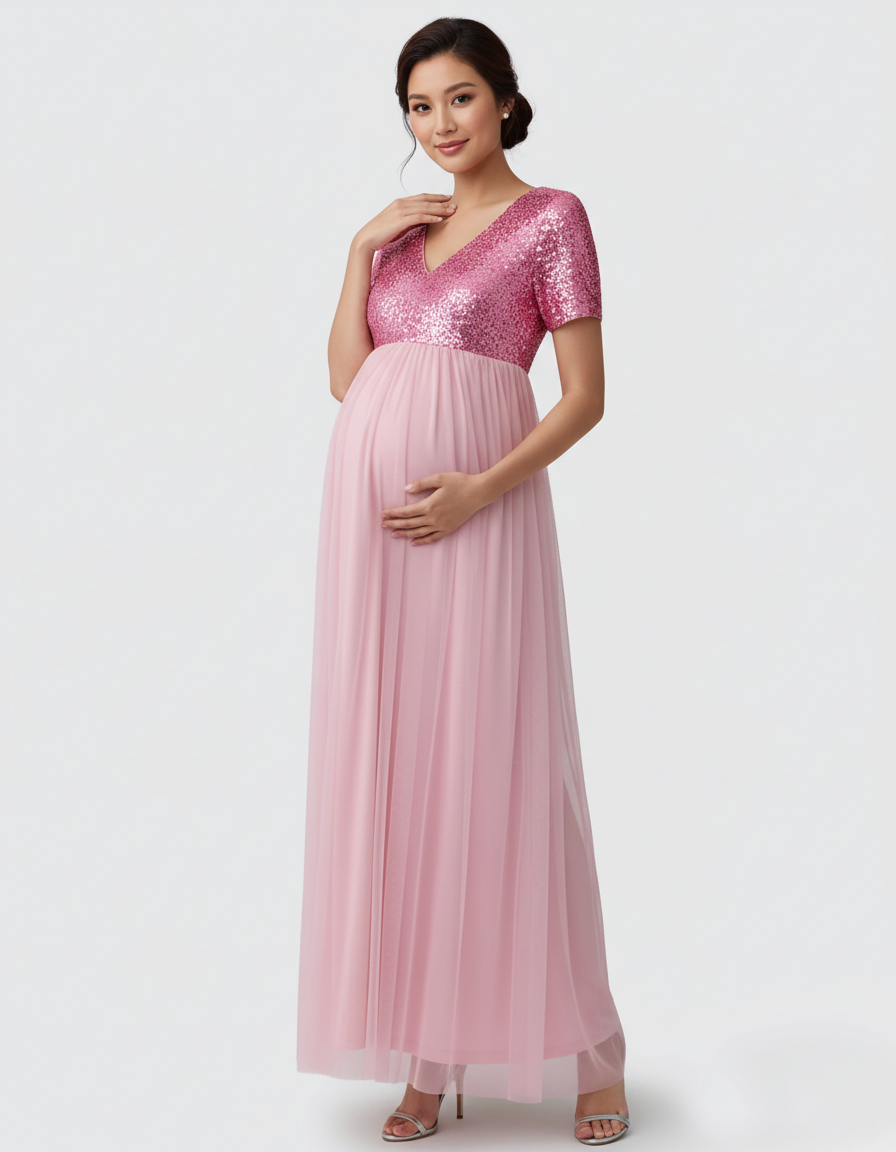 Bump Society – The Comfort Collection: Sequin Bodice Glamorous Maternity Maxi Dress-Bump Society