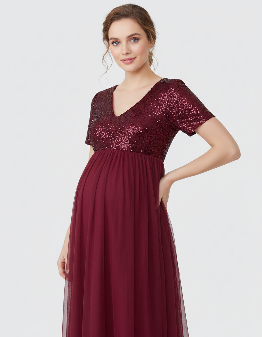 Bump Society – The Comfort Collection: Sequin Bodice Glamorous Maternity Maxi Dress-Bump Society