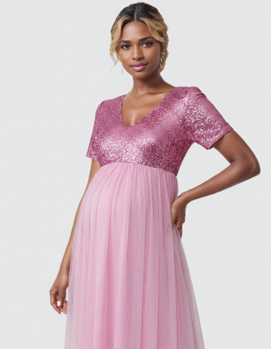 Bump Society – The Comfort Collection: Sequin Bodice Glamorous Maternity Maxi Dress-Bump Society