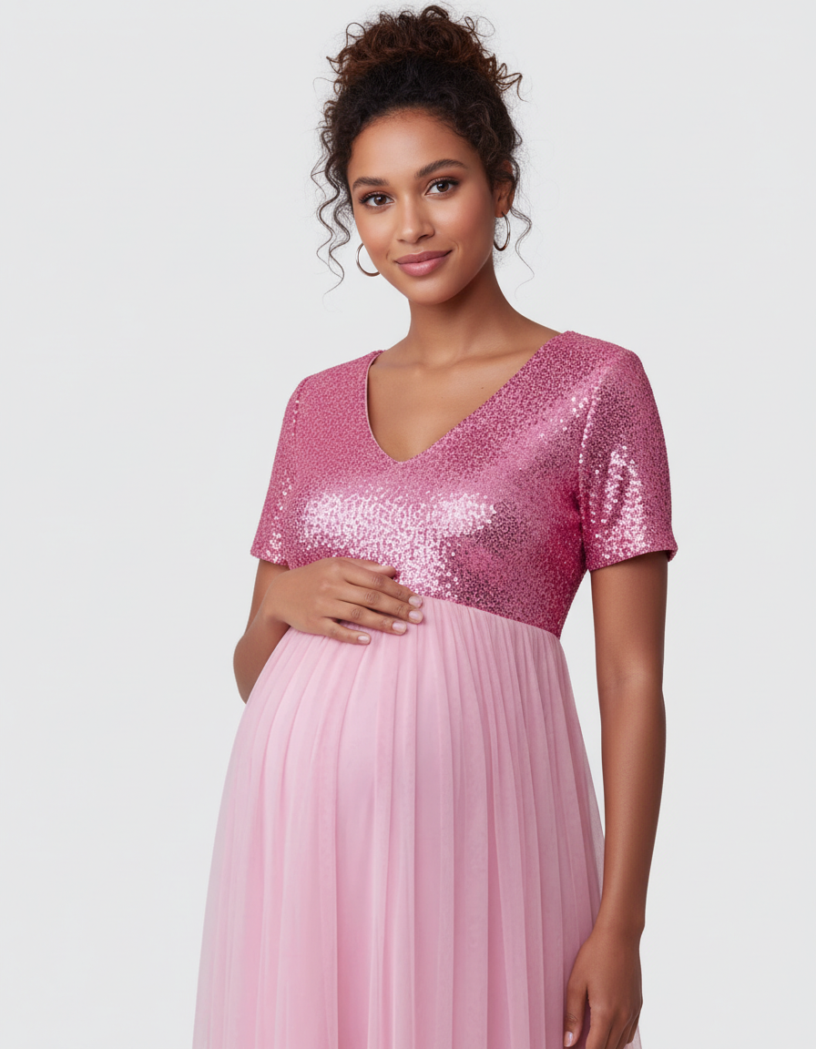 Bump Society – The Comfort Collection: Sequin Bodice Glamorous Maternity Maxi Dress-Bump Society