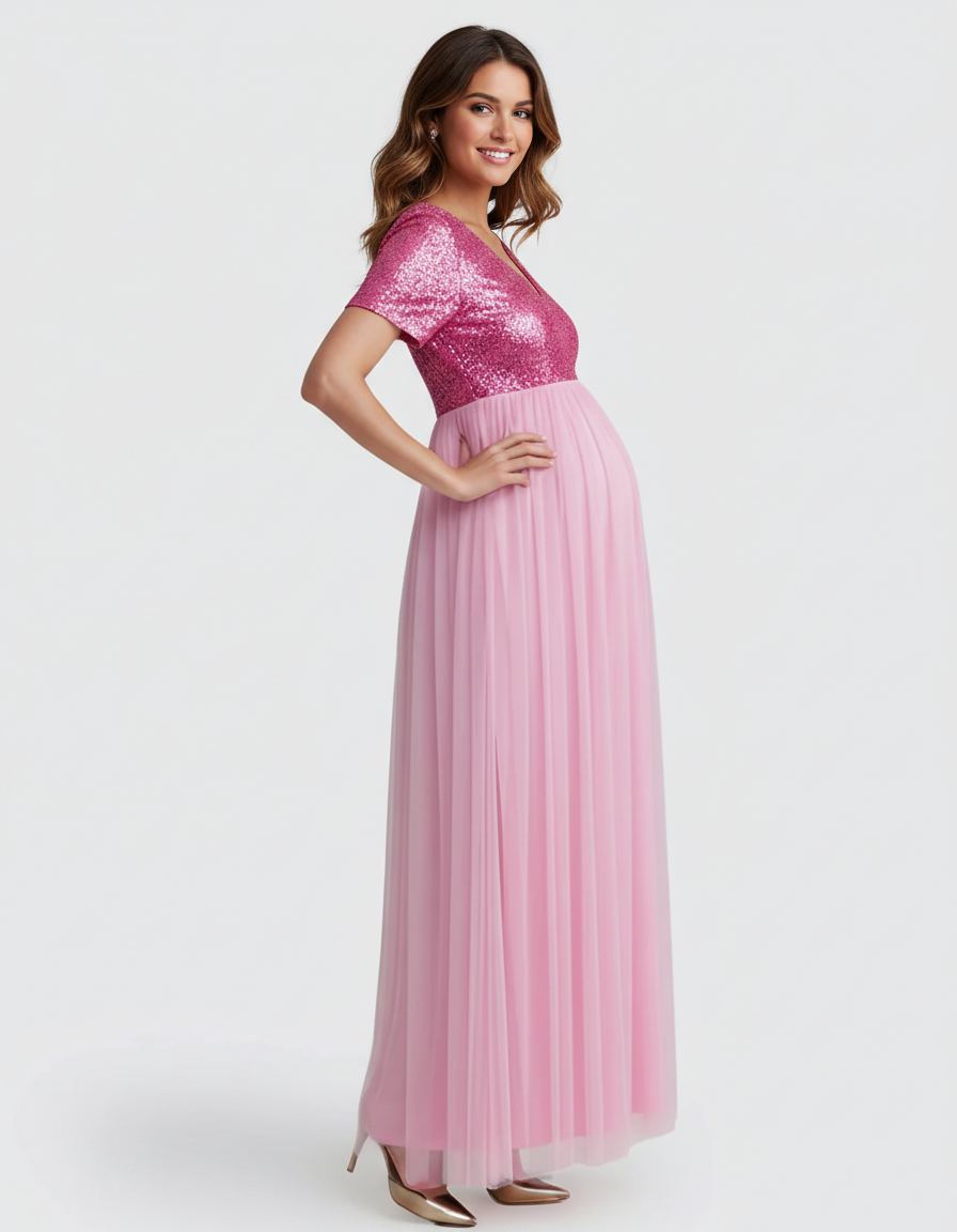 Bump Society – The Comfort Collection: Sequin Bodice Glamorous Maternity Maxi Dress-Bump Society