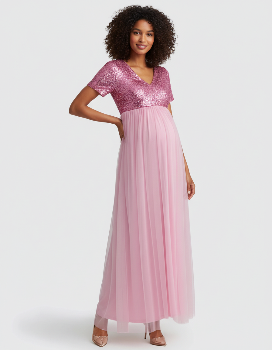 Bump Society – The Comfort Collection: Sequin Bodice Glamorous Maternity Maxi Dress-Bump Society
