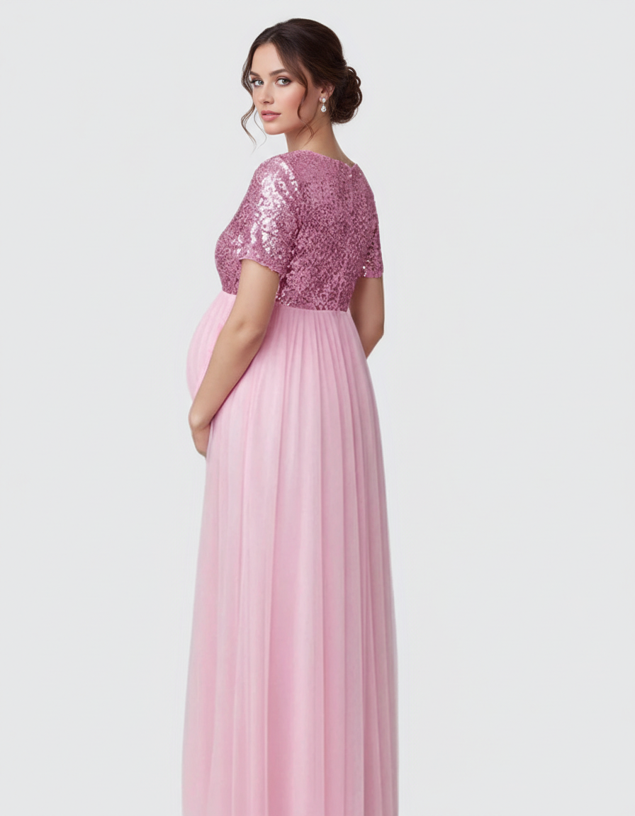 Bump Society – The Comfort Collection: Sequin Bodice Glamorous Maternity Maxi Dress-Bump Society