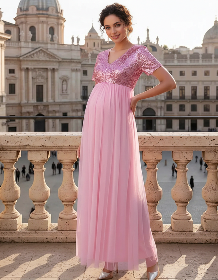 Bump Society – The Comfort Collection: Sequin Bodice Glamorous Maternity Maxi Dress-Bump Society