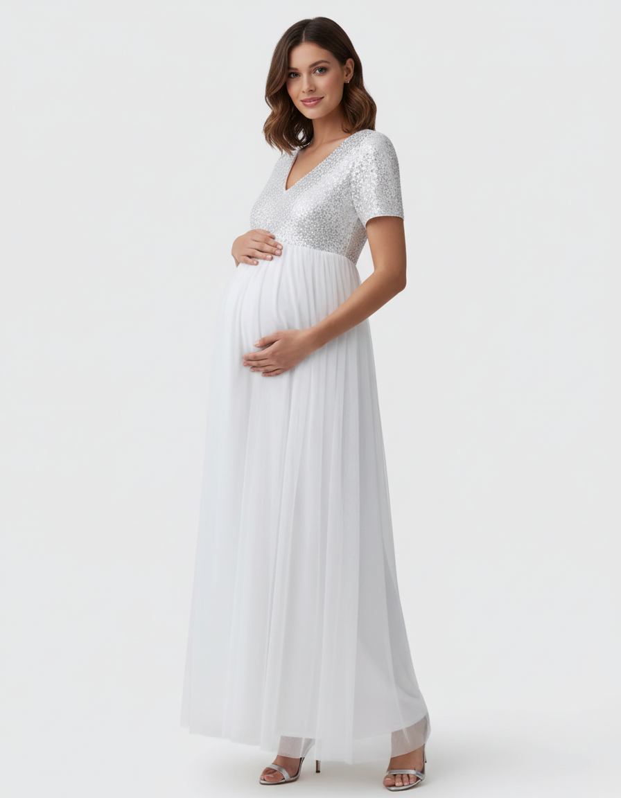 Bump Society – The Comfort Collection: Sequin Bodice Glamorous Maternity Maxi Dress-Bump Society