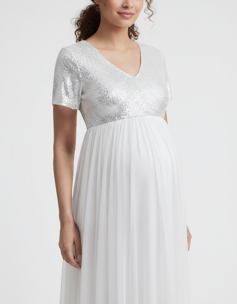 Bump Society – The Comfort Collection: Sequin Bodice Glamorous Maternity Maxi Dress-Bump Society