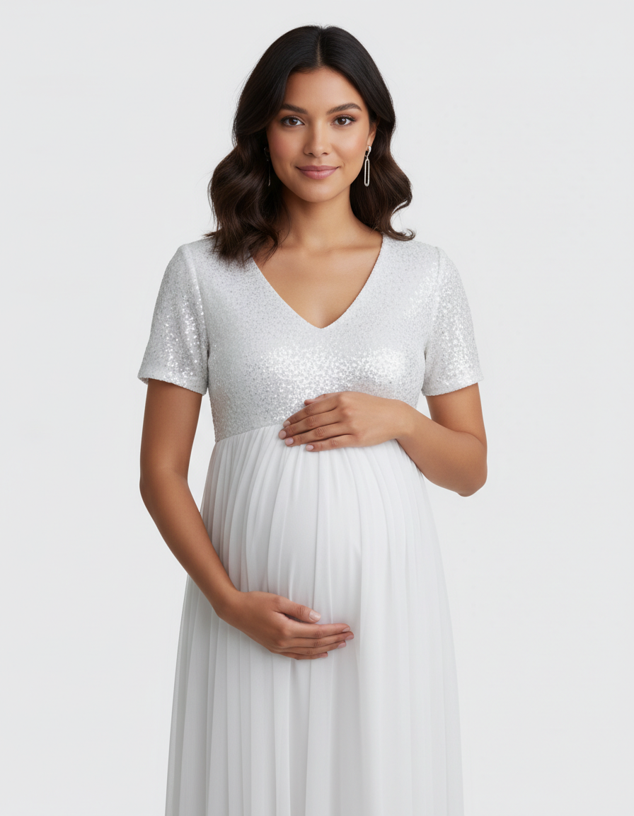 Bump Society – The Comfort Collection: Sequin Bodice Glamorous Maternity Maxi Dress-Bump Society