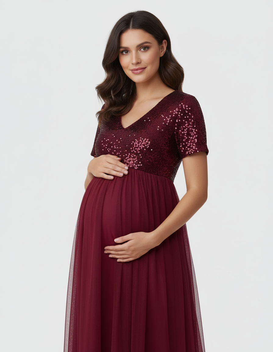 Bump Society – The Comfort Collection: Sequin Bodice Glamorous Maternity Maxi Dress-Bump Society