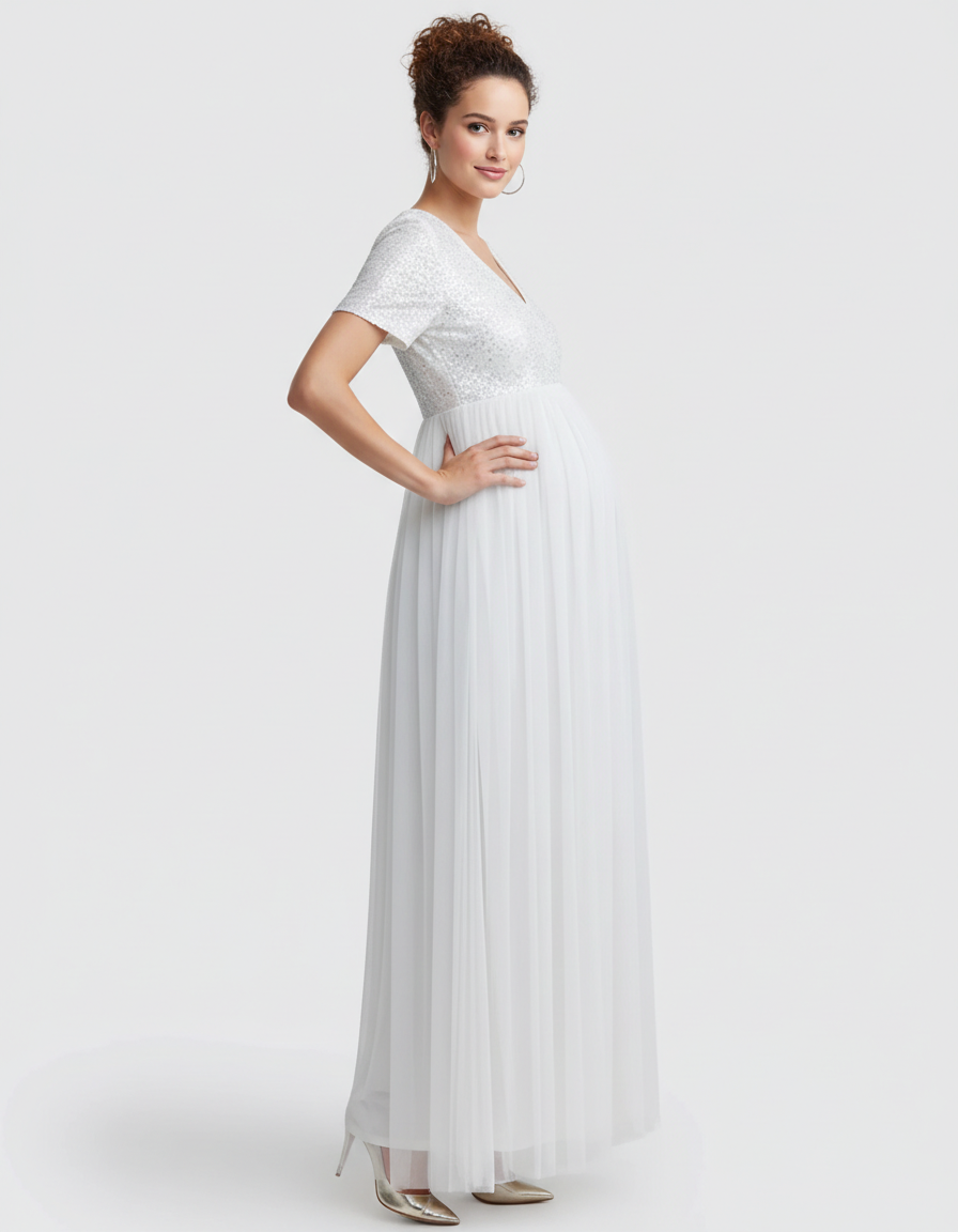 Bump Society – The Comfort Collection: Sequin Bodice Glamorous Maternity Maxi Dress-Bump Society