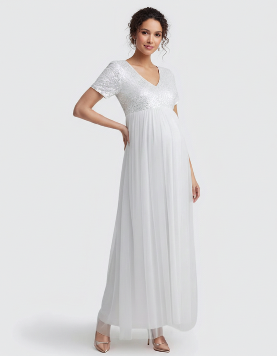 Bump Society – The Comfort Collection: Sequin Bodice Glamorous Maternity Maxi Dress-Bump Society