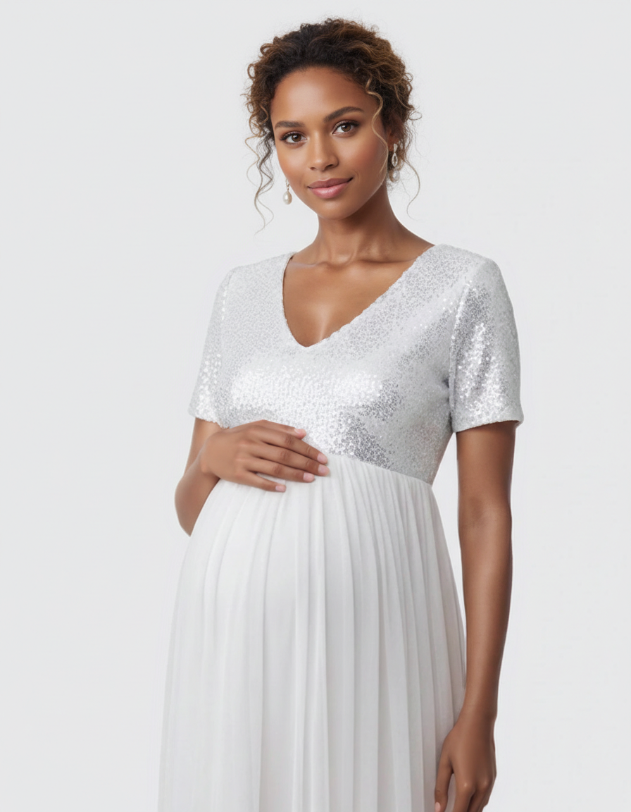 Bump Society – The Comfort Collection: Sequin Bodice Glamorous Maternity Maxi Dress-Bump Society