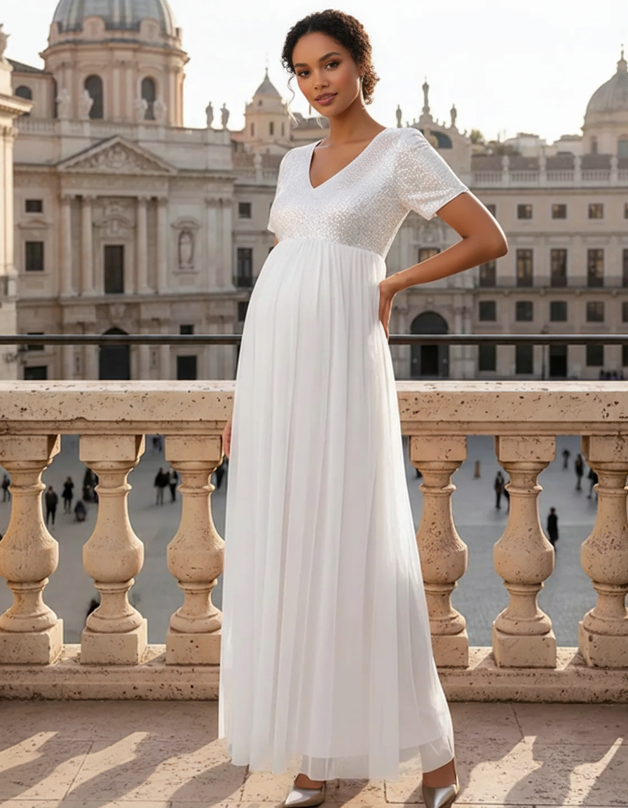 Bump Society – The Comfort Collection: Sequin Bodice Glamorous Maternity Maxi Dress-Bump Society