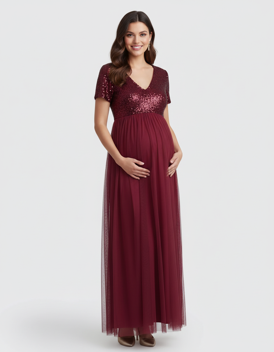 Bump Society – The Comfort Collection: Sequin Bodice Glamorous Maternity Maxi Dress-Bump Society