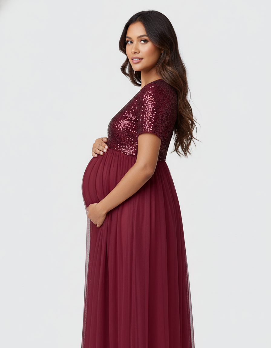 Bump Society – The Comfort Collection: Sequin Bodice Glamorous Maternity Maxi Dress-Bump Society