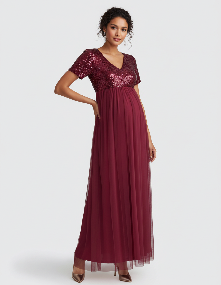 Bump Society – The Comfort Collection: Sequin Bodice Glamorous Maternity Maxi Dress-Bump Society