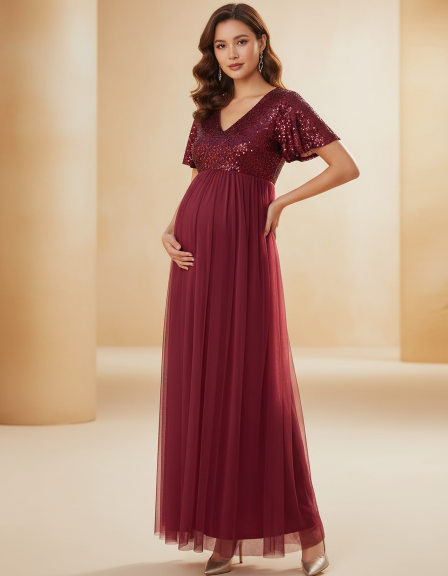Bump Society – The Comfort Collection: Sequin Bodice Glamorous Maternity Maxi Dress-Bump Society