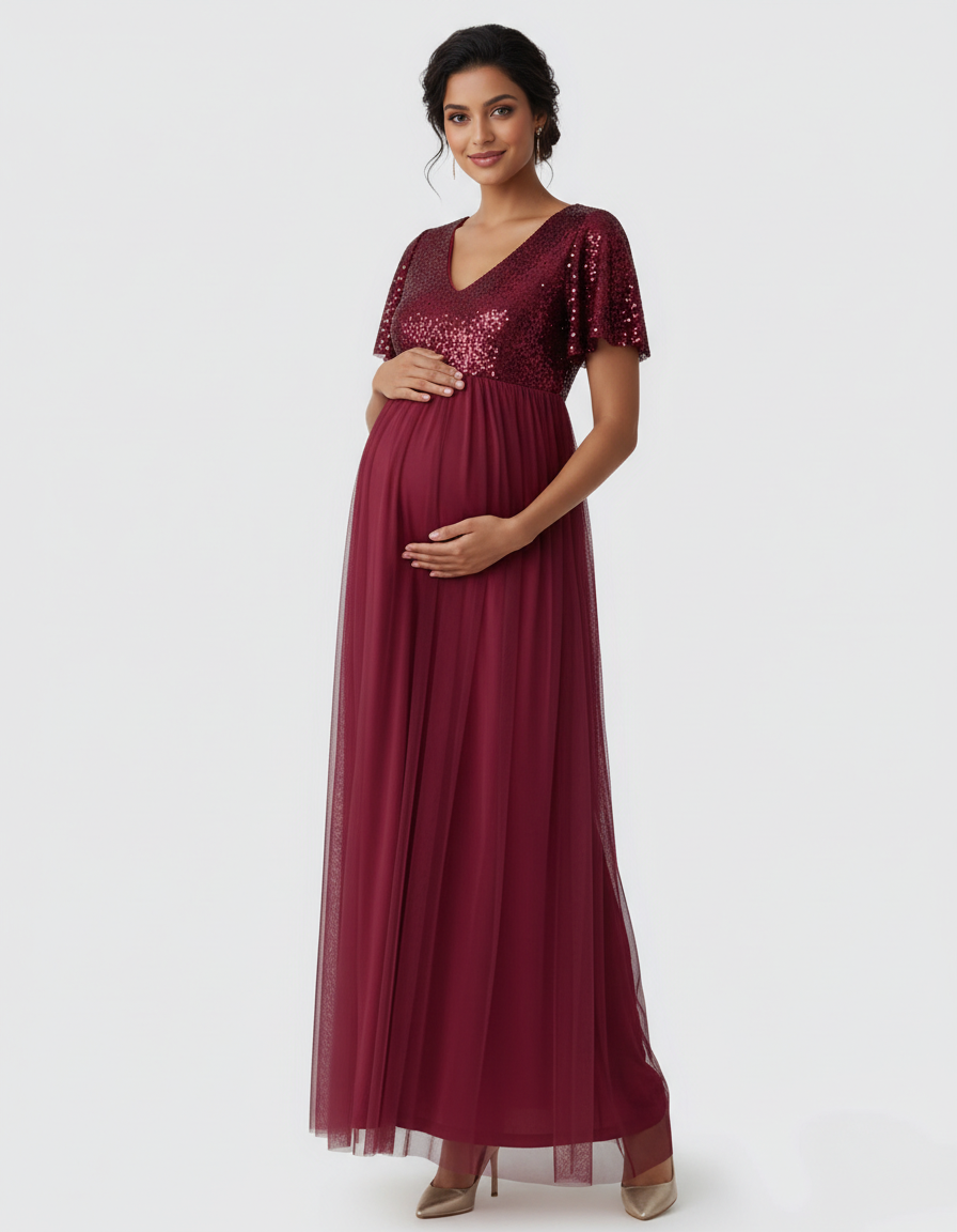 Bump Society – The Comfort Collection: Sequin Bodice Glamorous Maternity Maxi Dress-Bump Society