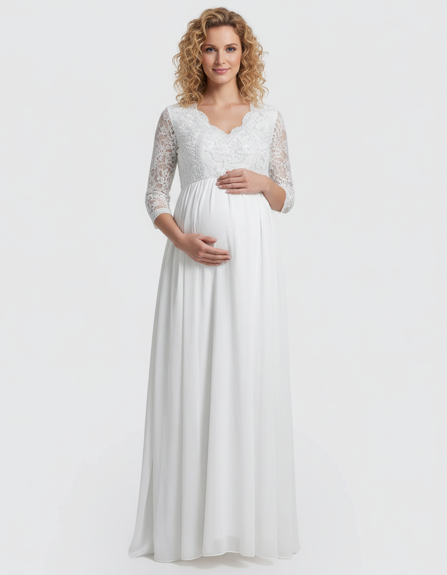 Bump Society – The Comfort Collection: Sheer Lace Bodice Trailing Maternity Photoshoot Dress-Bump Society