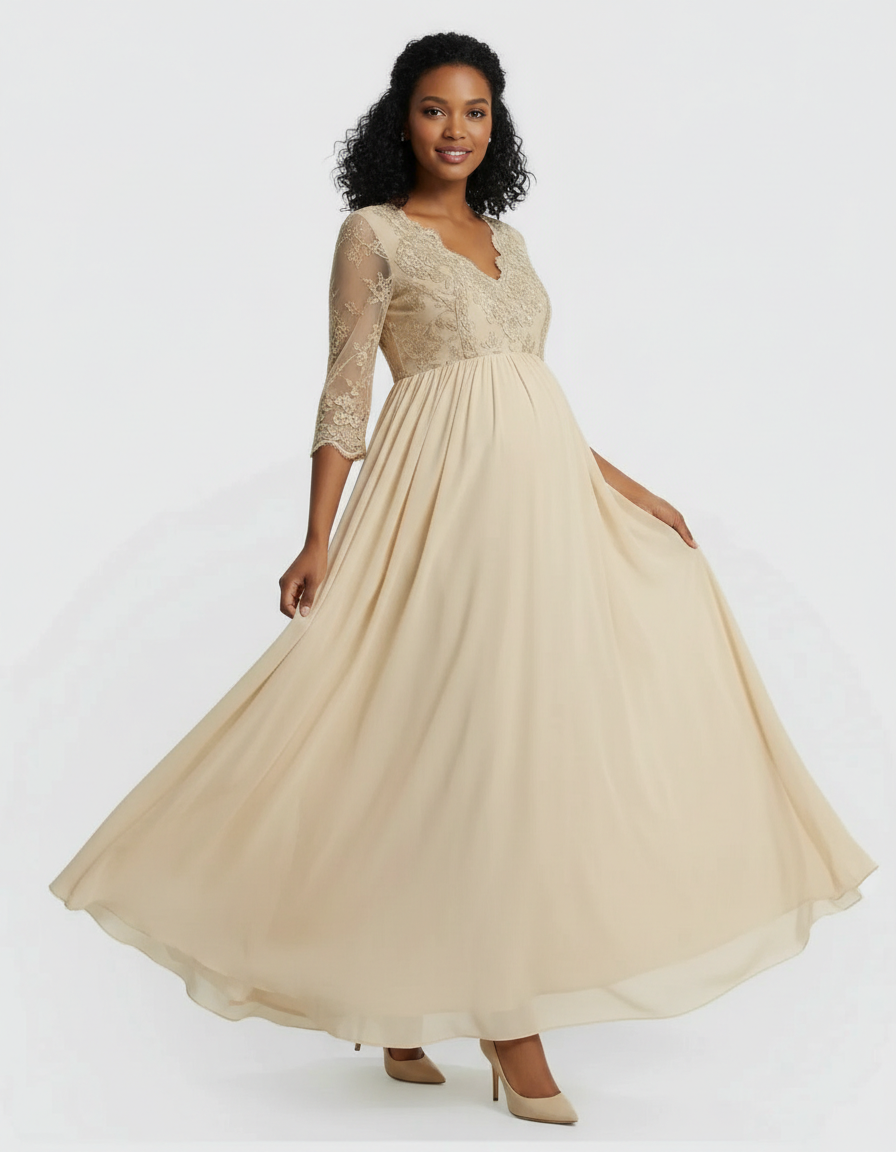 Bump Society – The Comfort Collection: Sheer Lace Bodice Trailing Maternity Photoshoot Dress-Bump Society