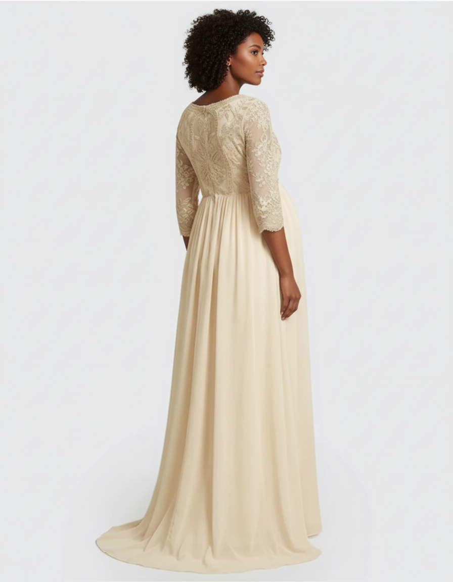 Bump Society – The Comfort Collection: Sheer Lace Bodice Trailing Maternity Photoshoot Dress-Bump Society